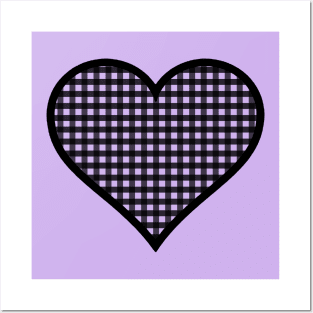 Light Purple and Black Gingham Heart Posters and Art